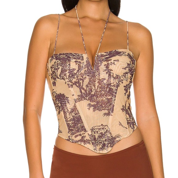 Miaou Tops - Miaou Toil Corset Top in tan / cream